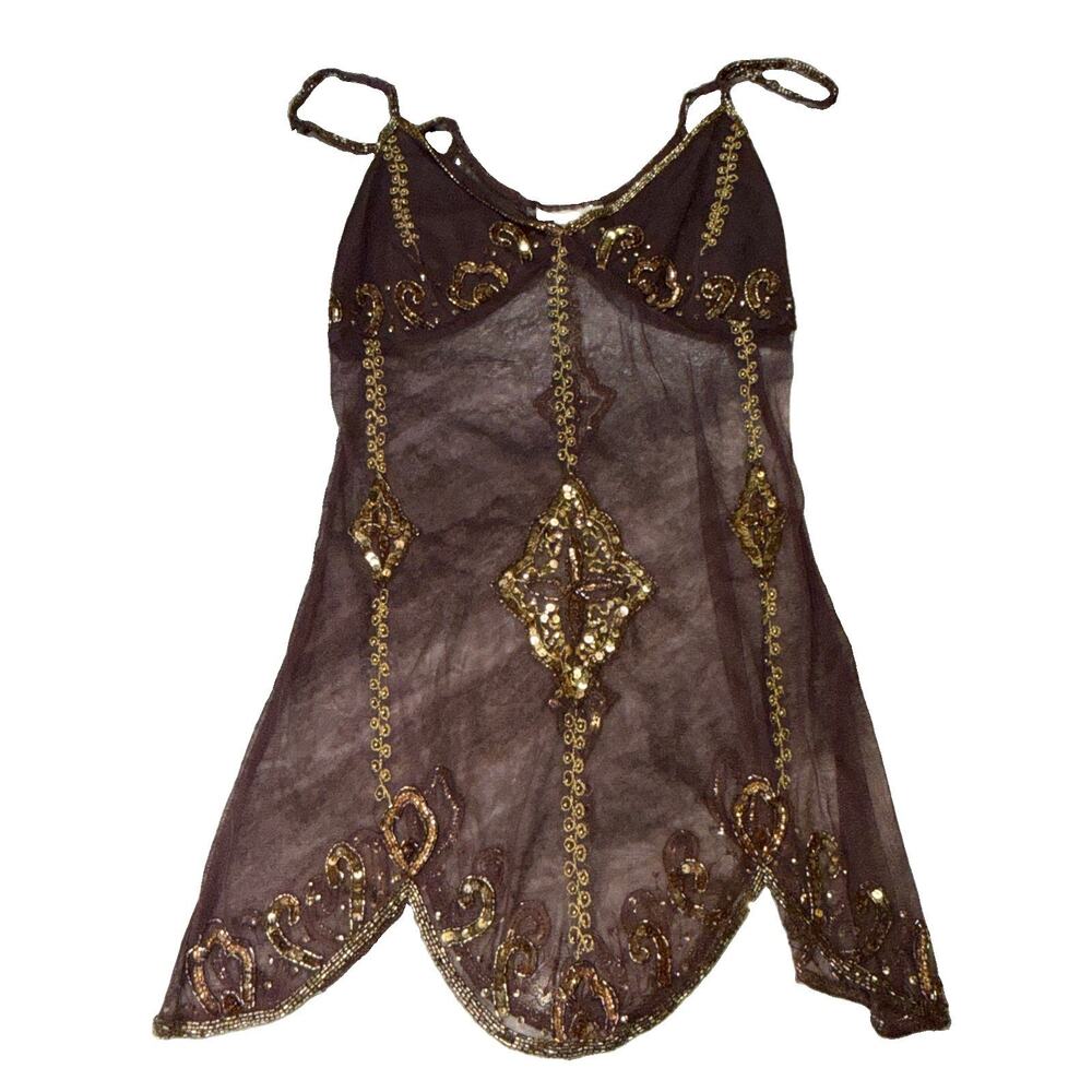 Vintage Y2K Sirens Top Size L Beaded Silk Fairycore Sheer (AK22)